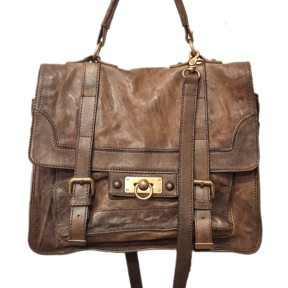 FRYE Distressed Leather Cameron Satchel Messenger Bag Taupe